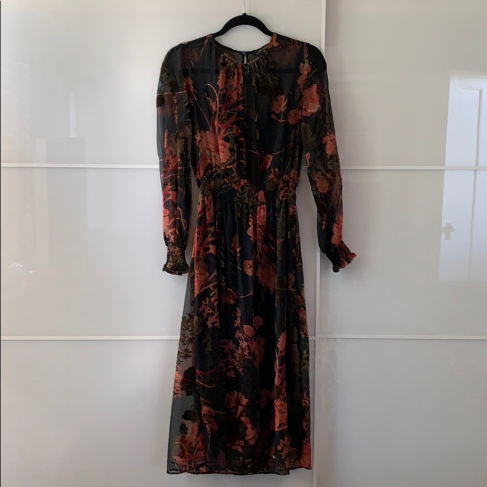 Zara sheer black floral dress with black slip